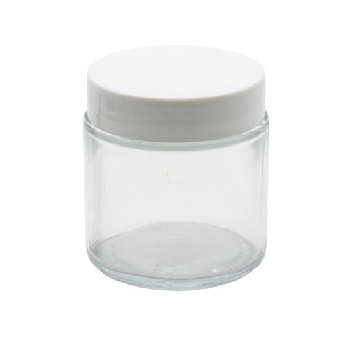 Víztiszta üveg tégely, fehér kupakkal - 100 ml