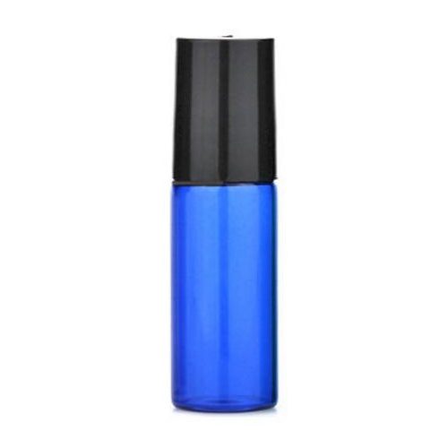 5 ml - es színes roll on üveg esszenciális olaj / illóolajhoz - fekete kupakkal-  kék
