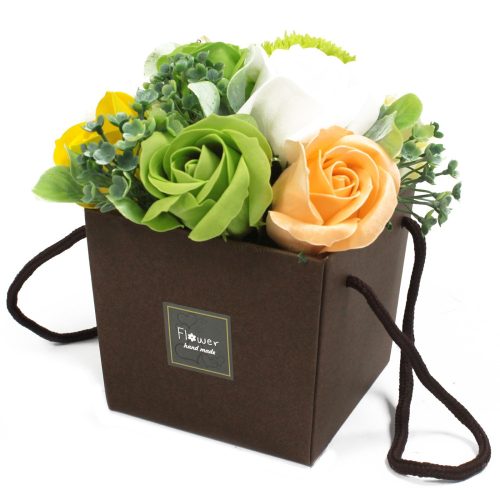 Soap flower bouquet - in a gift box (brown)